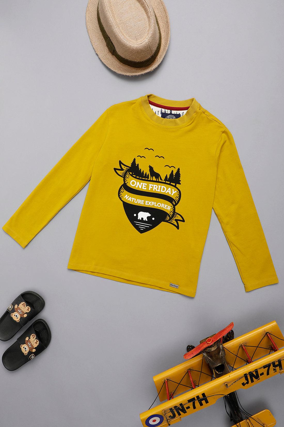 One Friday Kids Boys Yellow Round Neck Collar T-shirt - One Friday World