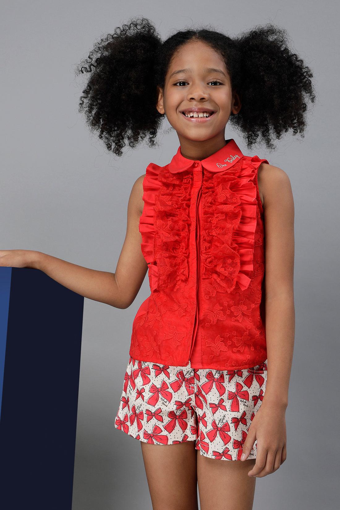 One Friday Girls Red Sleeveless Frilled Top - One Friday World