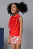 One Friday Girls Red Sleeveless Frilled Top - One Friday World