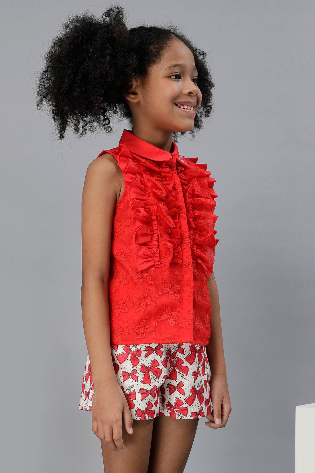 One Friday Girls Red Sleeveless Frilled Top - One Friday World