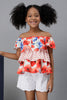 One Friday Kids Girls Floral Printed Off Shoulder Top With Frills - One Friday World