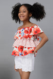 One Friday Kids Girls Floral Printed Off Shoulder Top With Frills - One Friday World