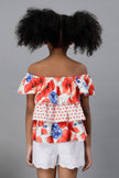 One Friday Kids Girls Floral Printed Off Shoulder Top With Frills - One Friday World