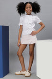 One Friday Kids Girls 100% Cotton White Short Sleeve Top With Pin Tucks & Frills - One Friday World