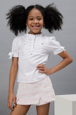 One Friday Kids Girls 100% Cotton White Short Sleeve Top With Pin Tucks & Frills - One Friday World