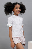 One Friday Kids Girls 100% Cotton White Short Sleeve Top With Pin Tucks & Frills - One Friday World