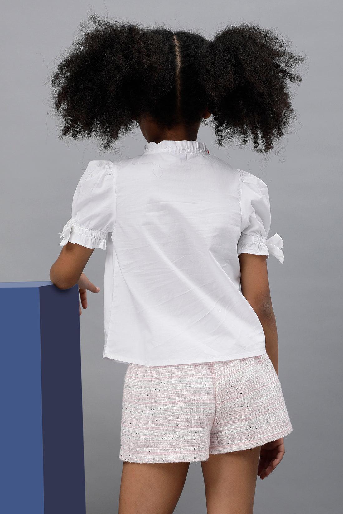 One Friday Kids Girls 100% Cotton White Short Sleeve Top With Pin Tucks & Frills - One Friday World