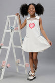 One Friday Girls Bow & Heart White Dress with Embellishment - One Friday World