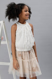 One Friday Kids Girls Off White Round Neck Top - One Friday World