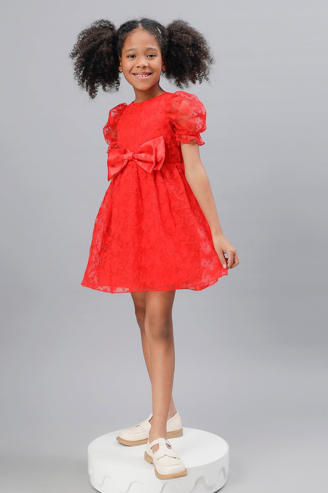 One Friday Girls Cherry Red Laced Dress - One Friday World