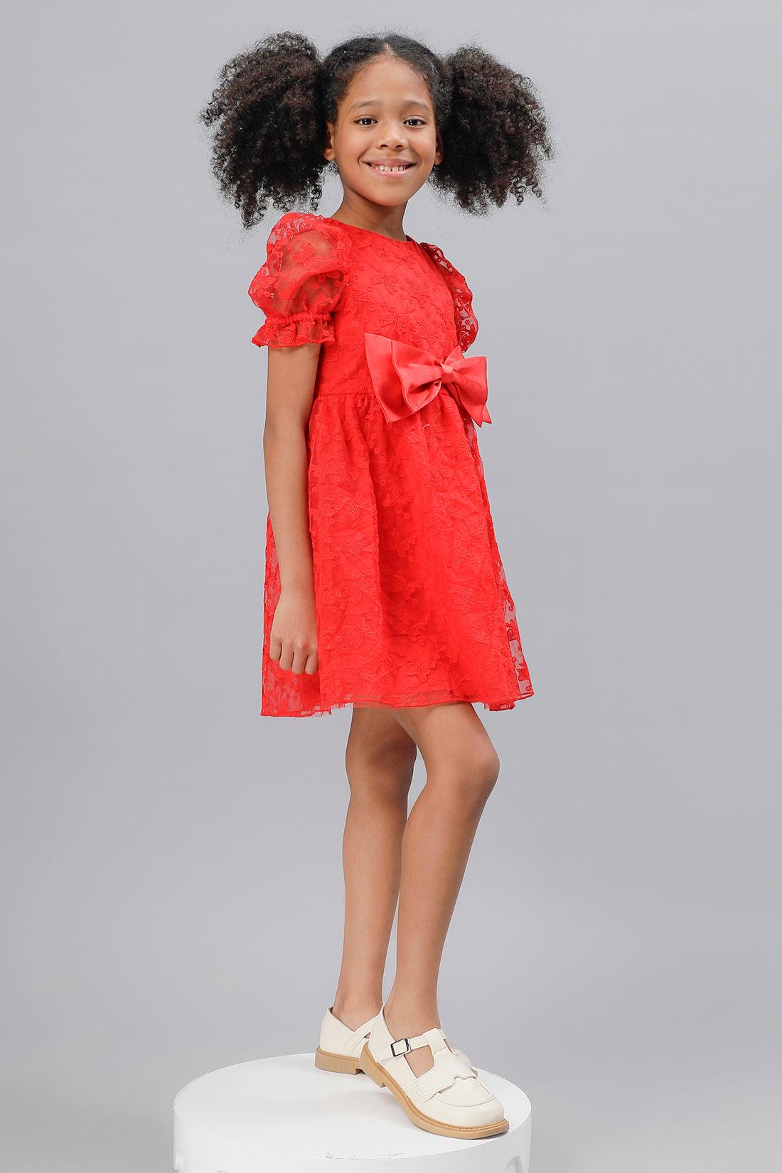 One Friday Girls Cherry Red Laced Dress - One Friday World