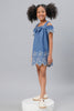 One Friday Girls Blue Cold-Shoulder Embroidered Dress - One Friday World