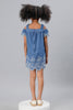 One Friday Girls Blue Cold-Shoulder Embroidered Dress - One Friday World