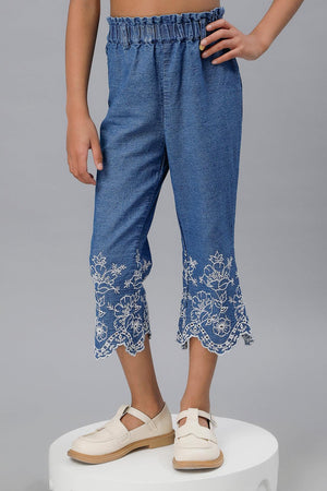 One Friday Girls Cotton Embroidered Capri Pant - One Friday World