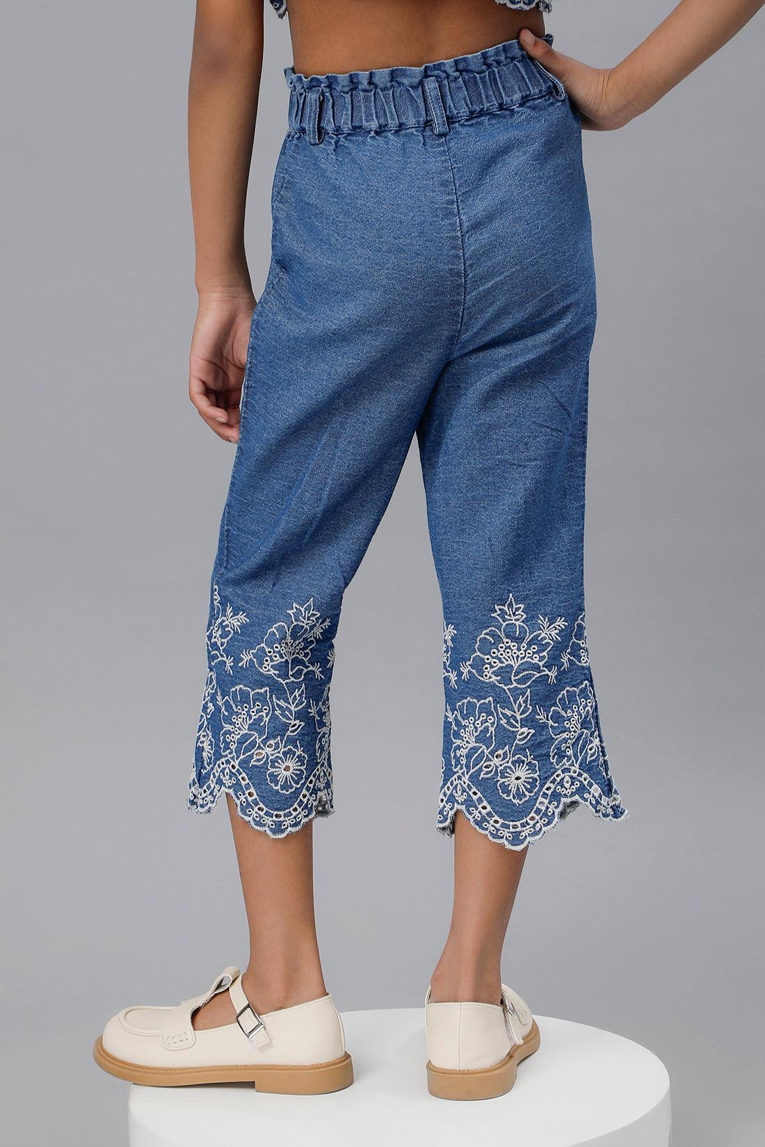 One Friday Girls Cotton Embroidered Capri Pant - One Friday World