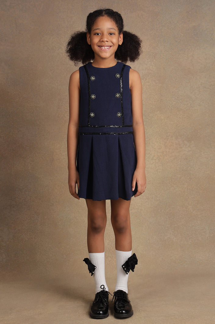 One Friday Kids Girls Navy Blue Winter Dress