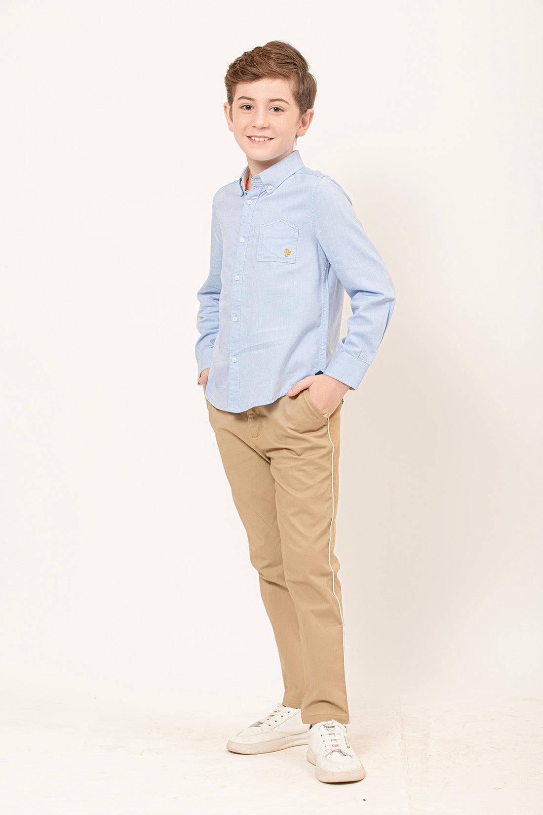 One Friday Varsity Chic Powder Blue Full Sleeves Shirt for Boys - One Friday World