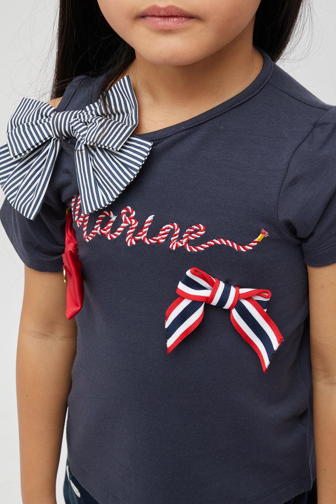 One Friday Navy Blue Top With Bows - One Friday World