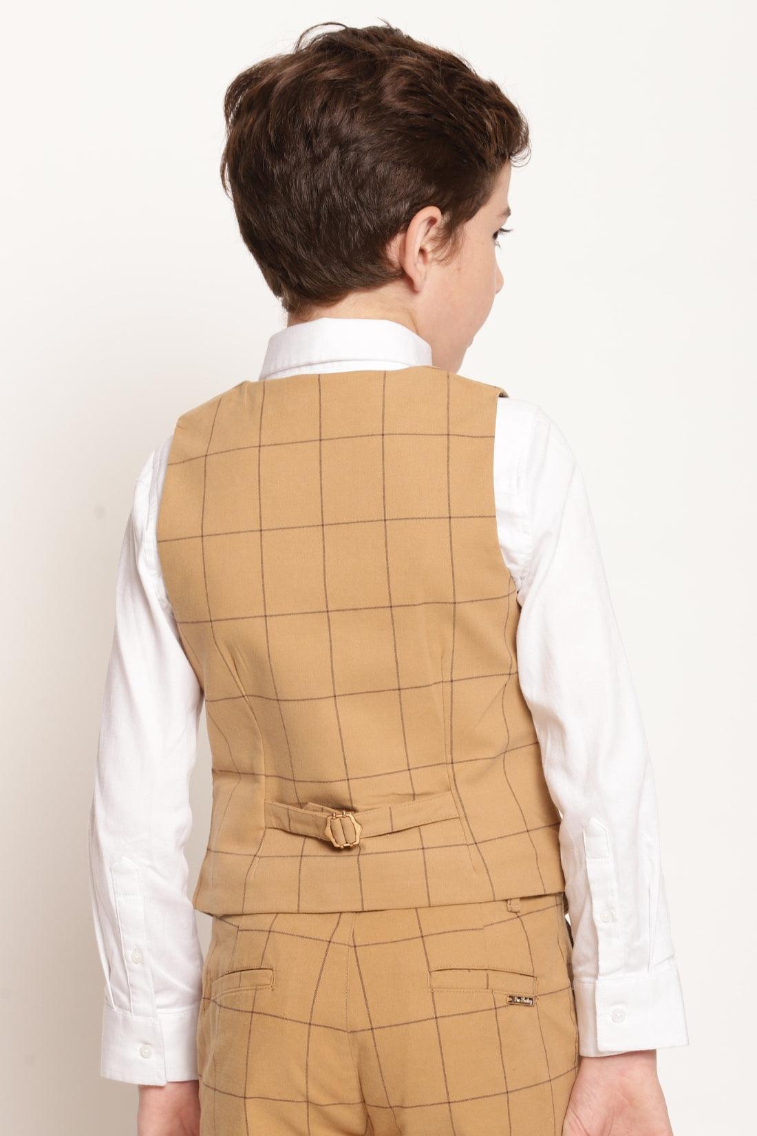 One Friday Beige Checks Waist Coat - One Friday World