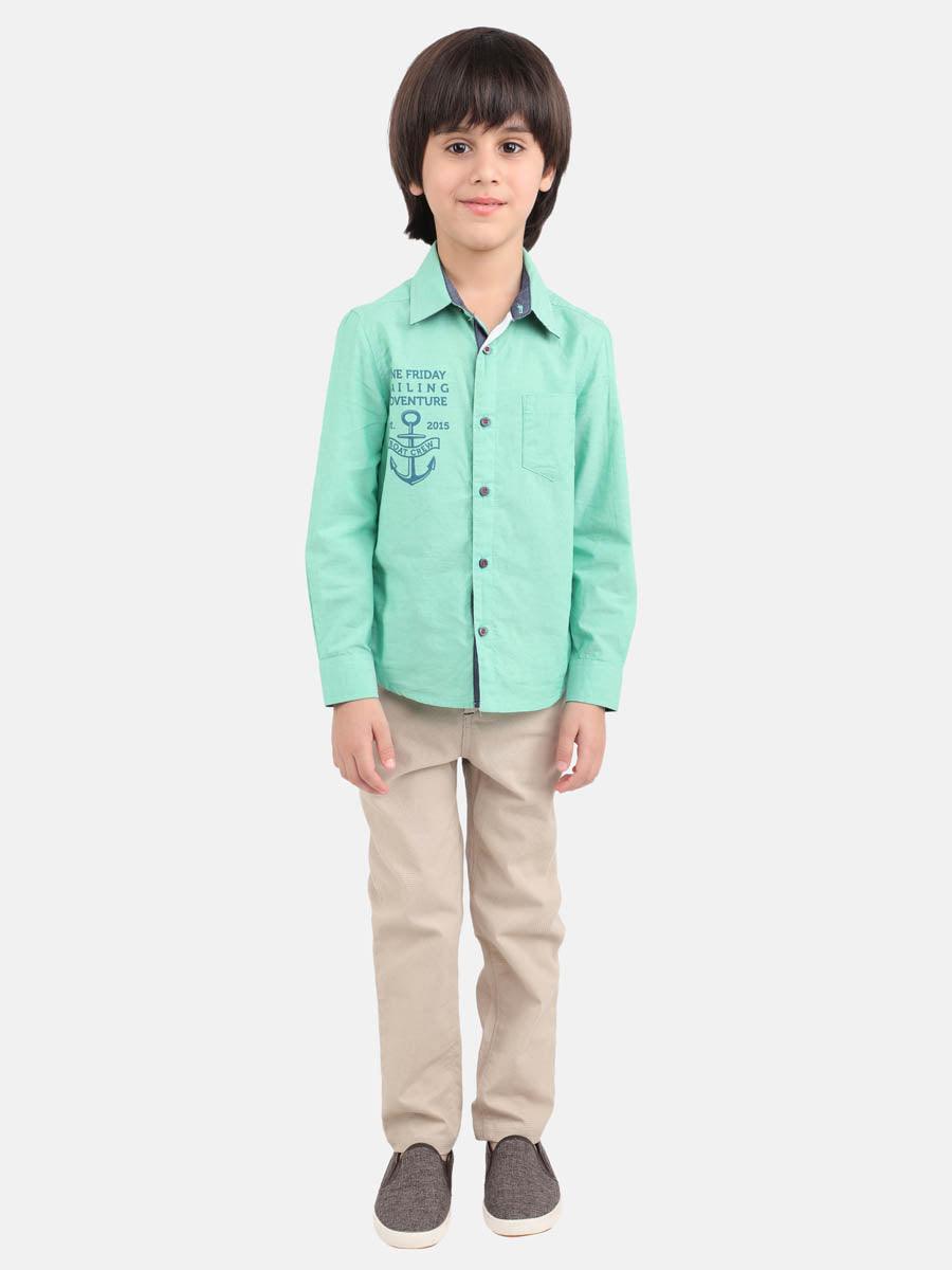 One Friday Kids For Boys Green Anchor Shirt - One Friday World