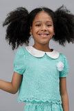 One Friday Girls Mint Lace Fabric Peter Pan Collar Top