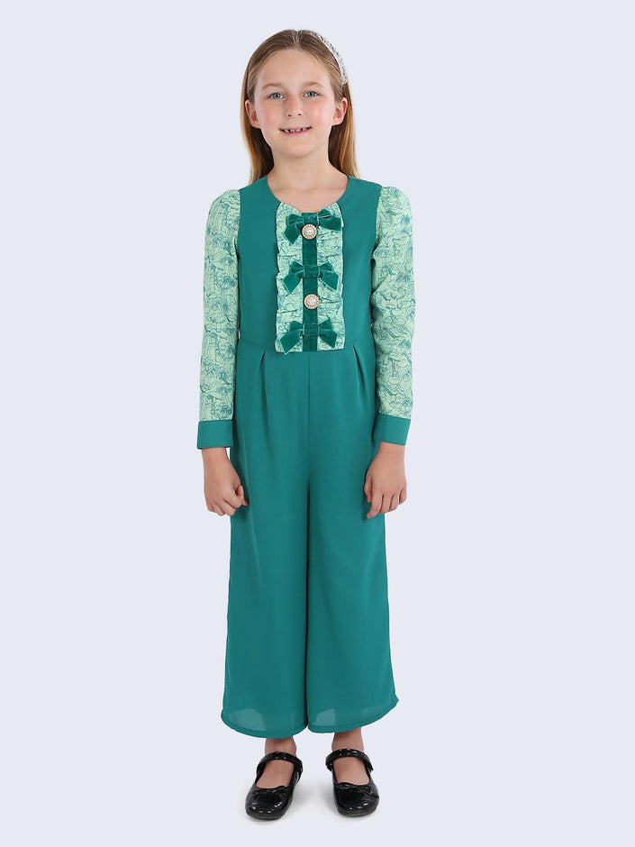 One Friday Kids Girls Green Basic Jumpsuit - One Friday World