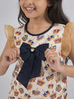 One Friday Kids Girls Crown Printed Top With Navy Blue Bow - One Friday World