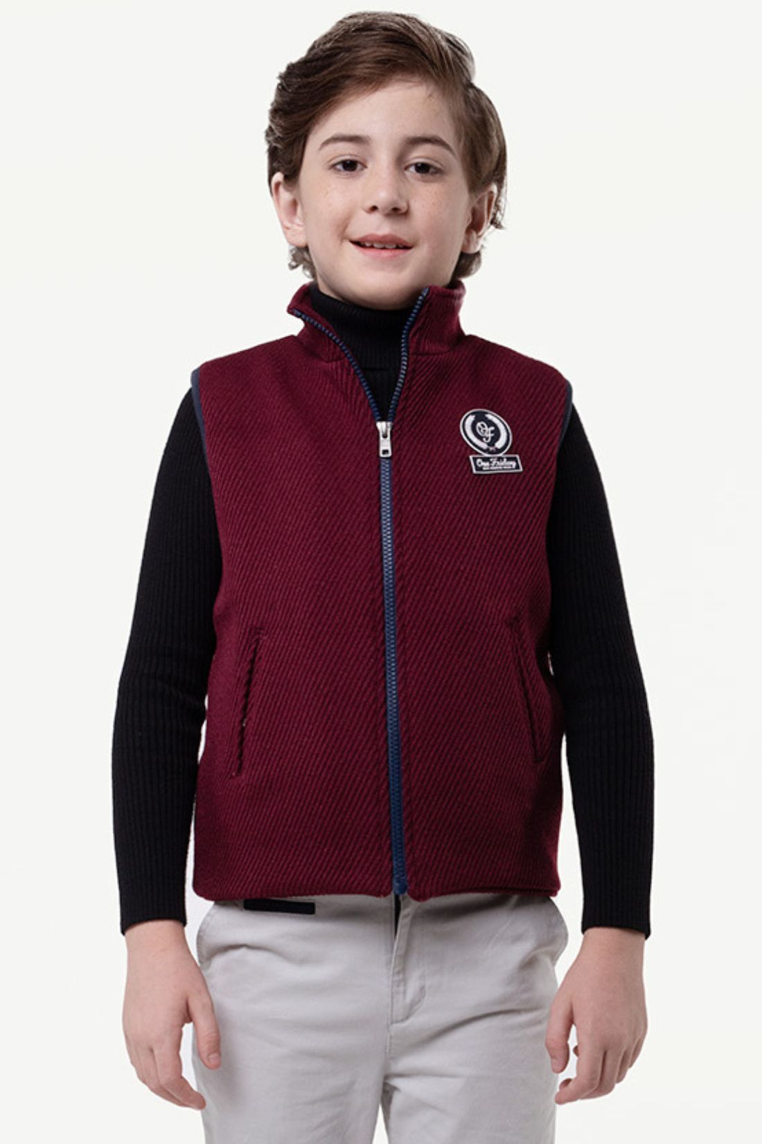 One Friday Kids Boys Wine Solid Sleeveless Jacket