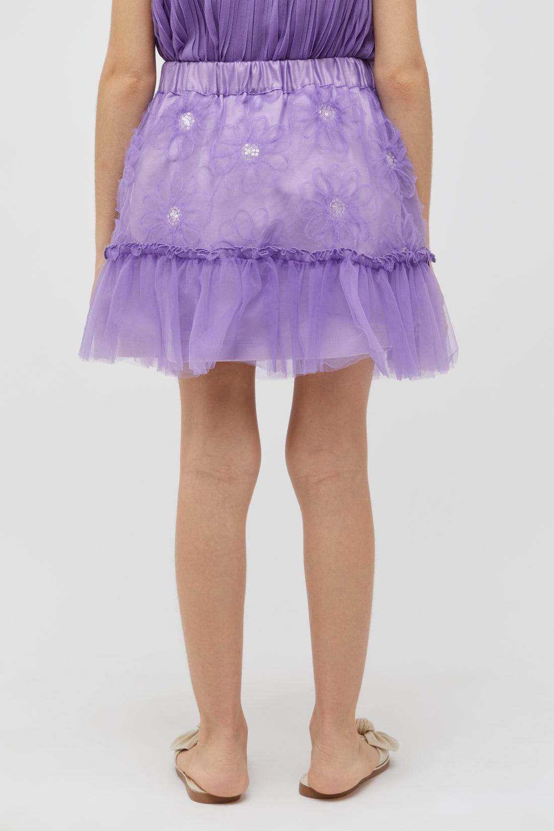 One Friday Kids Girls Purple Floral Mesh Skirt - One Friday World