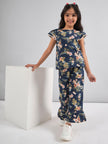 One Friday Kids Girls Navy Blue Printed Night Suit - One Friday World