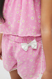 One Friday kids Girls Pink Floral Shorts with Lace & Bow - One Friday World