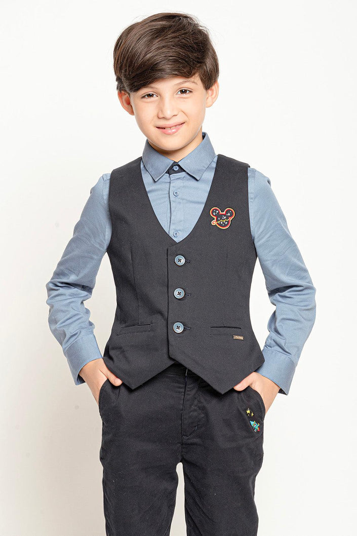 One Friday Kids Boys Blue Mickey Print Waistcoat - One Friday World