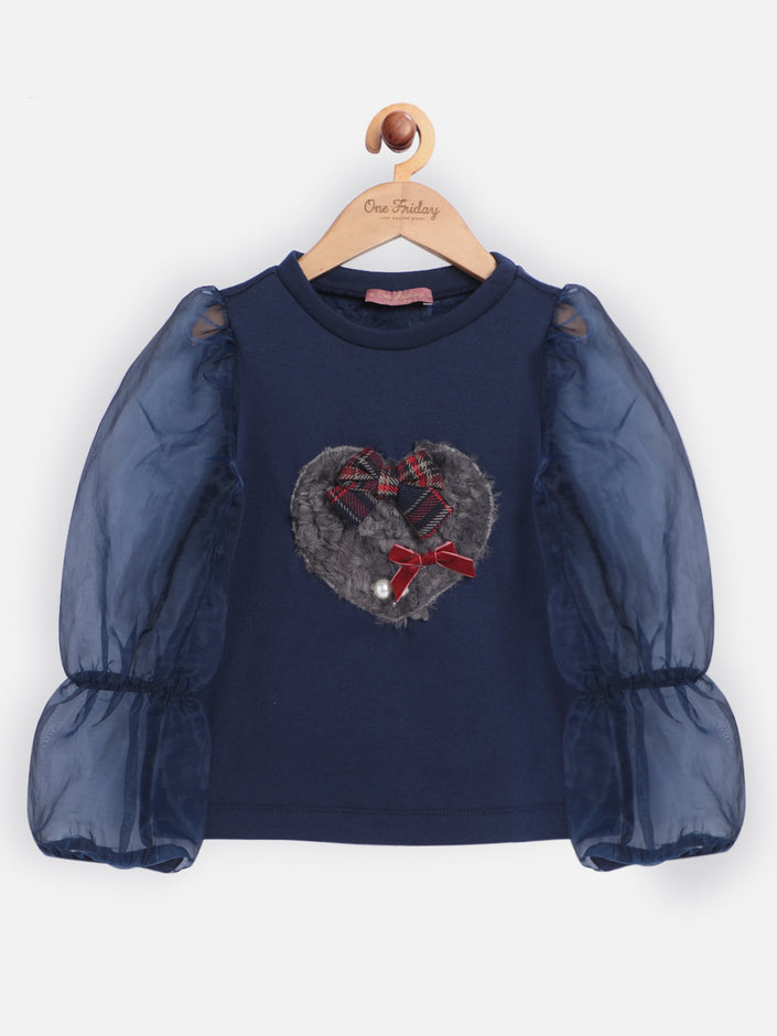 One Friday Kids Girls Navy Blue Solid Top