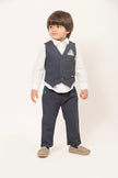 One Friday Baby Boys Navy Blue Mickey Print Cotton Shirt With Trousers & Waistcoat - One Friday World