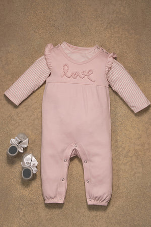 One Friday Baby Girls Pink Stripes Romper With T-Shirt