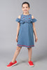 One Friday Kids Girls Indigo Denim Embroidered Dress With Frill Detail - One Friday World