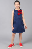 One Friday Kids Girls Navy Blue Sleeveless Dress With Flowers Applique - One Friday World