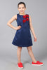 One Friday Kids Girls Navy Blue Sleeveless Dress With Flowers Applique - One Friday World