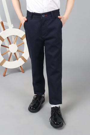 One Friday Kids Boys 100% Cotton Navy Trouser With Back Embroidery - One Friday World