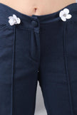 One Friday Kids Girls 100% Cotton Navy Blue Pants With Front Pocket and Embellishments - One Friday World