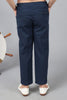 One Friday Kids Girls 100% Cotton Navy Blue Pants With Front Pocket and Embellishments - One Friday World