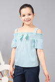 One Friday Kids Girls Pastel Stripe Cotton Ruffle Sleeves Smocked Neckline Cold Shoulder Top - One Friday World