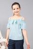 One Friday Kids Girls Pastel Stripe Cotton Ruffle Sleeves Smocked Neckline Cold Shoulder Top - One Friday World