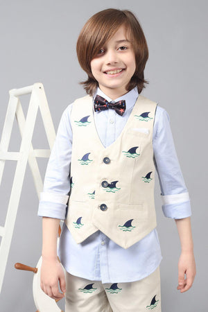 One Friday Kids Boys Beige Embroidered Waistcoat - One Friday World