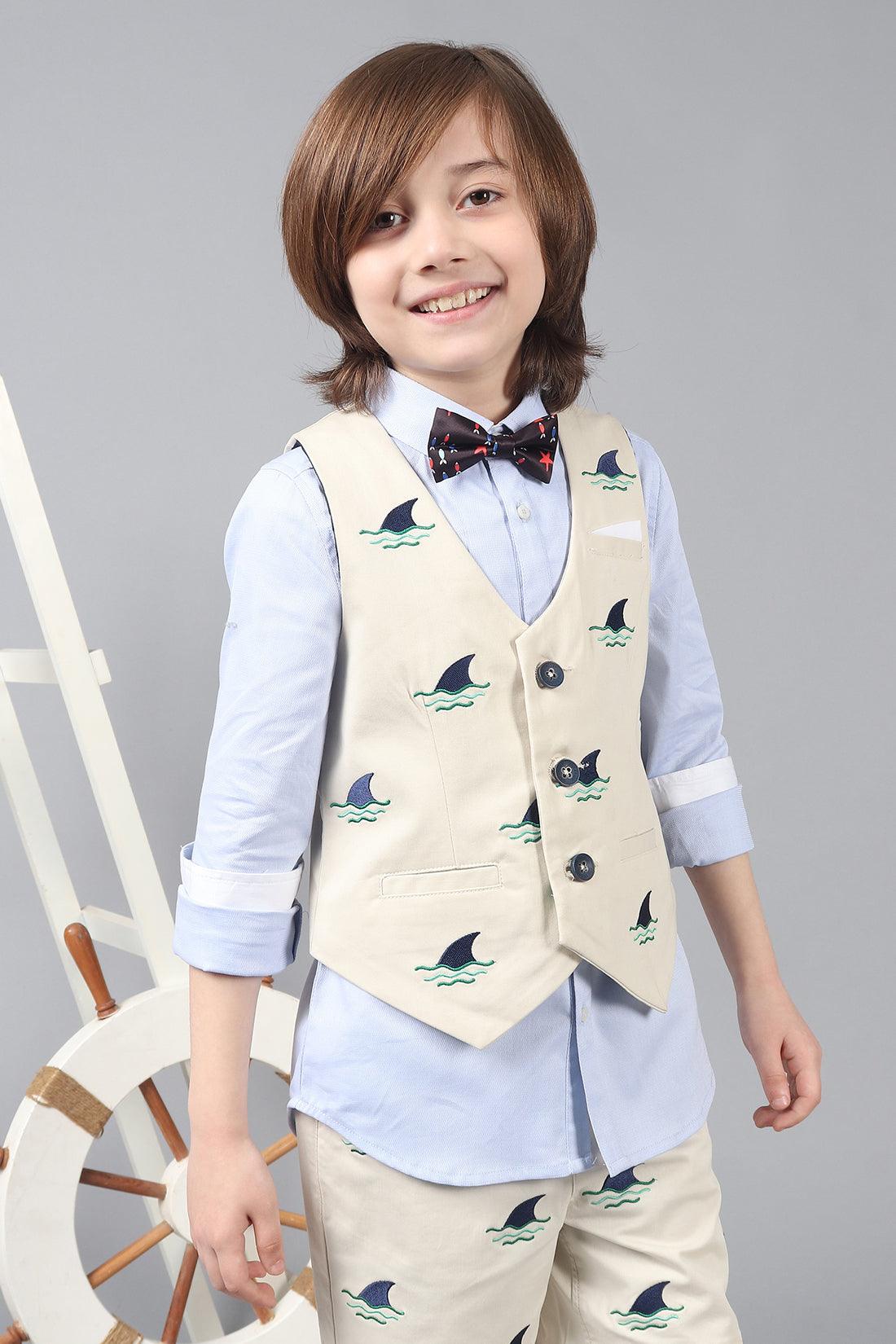 One Friday Kids Boys Beige Embroidered Waistcoat - One Friday World