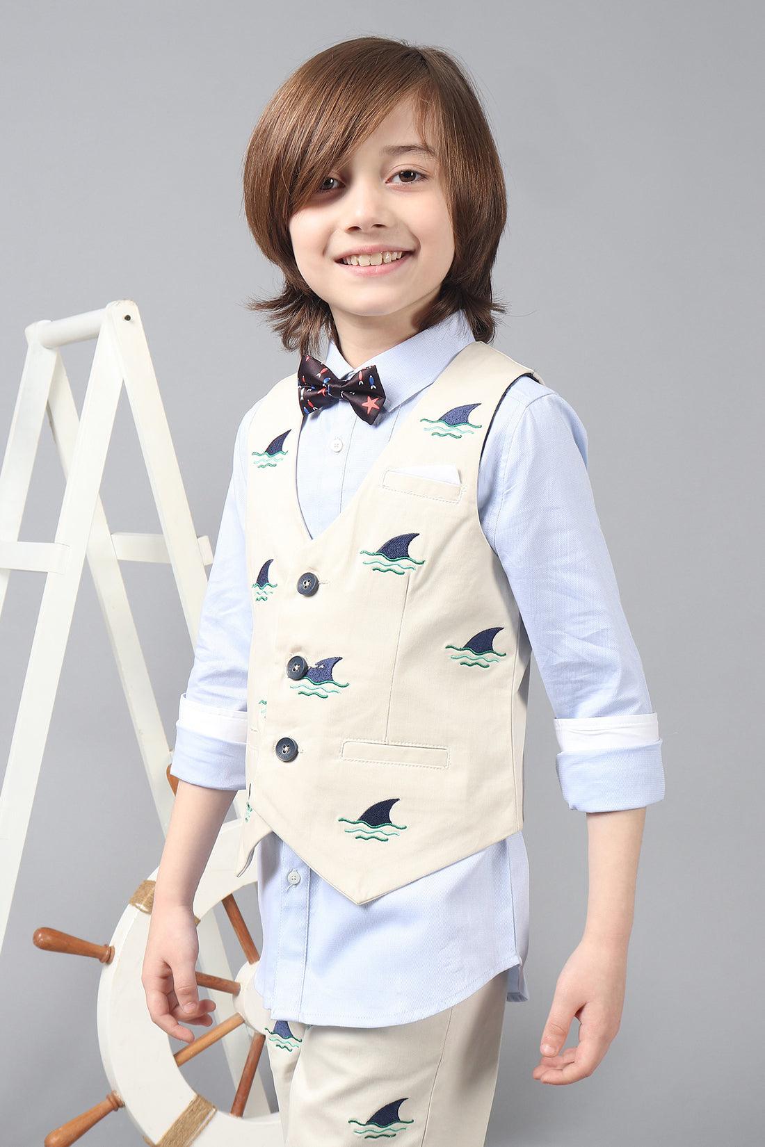 One Friday Kids Boys Beige Embroidered Waistcoat - One Friday World