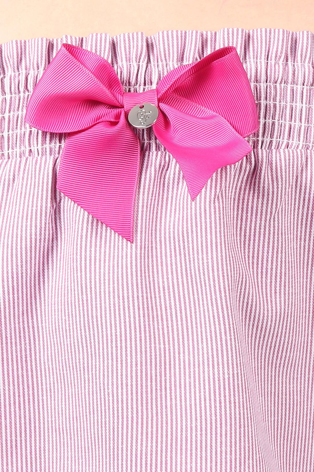 One Friday Kids Girls Pink Cotton Stripe Ruffle Sleeves Smocked Top - One Friday World