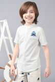 One Friday Kids Boys White Embroidered Chinese Collar Knit Short Sleeve Shirt - One Friday World