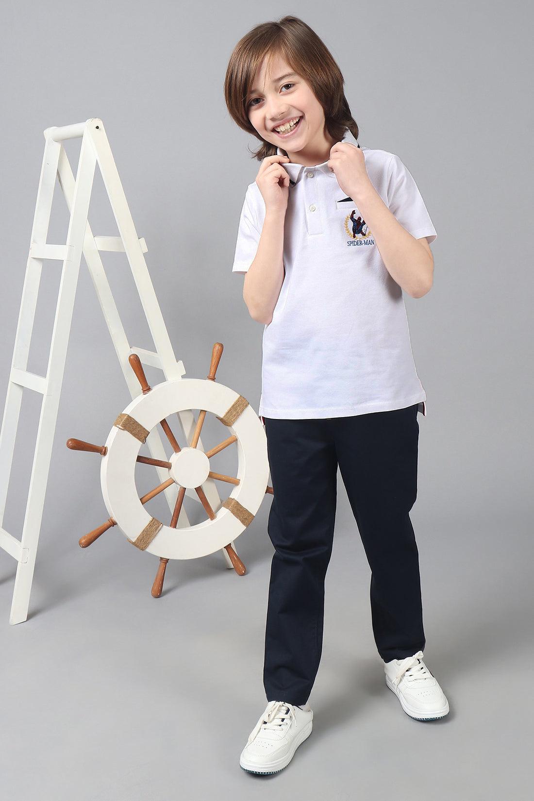 One Friday Boys White Cotton Spiderman Polo Tee - One Friday World