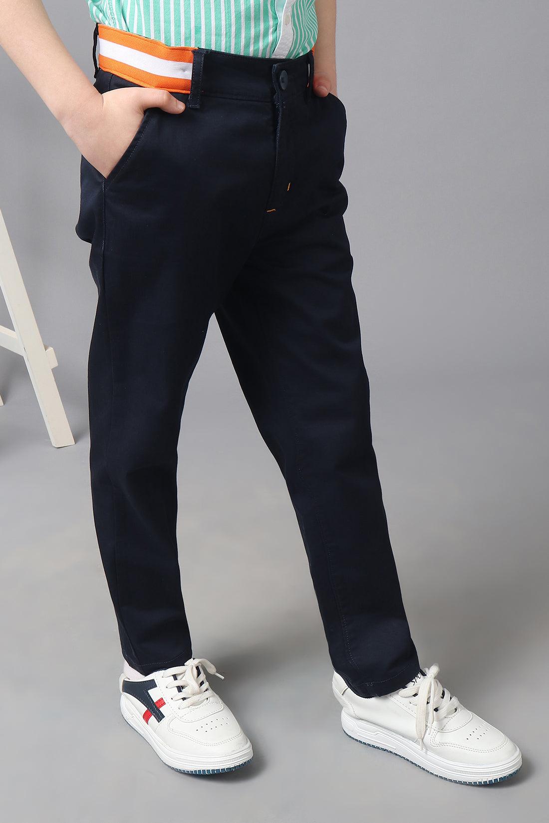 One Friday Kids Boys Navy Blue Striped Waistline Trouser - One Friday World